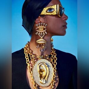 Schiaparelli Style Rhinestone Ear Pendant Necklace